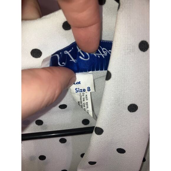 SL Petites 8 Dress White Polka Dot 1980s Puff Tulle Belted Black Skirt Secretary - Picture 6 of 12